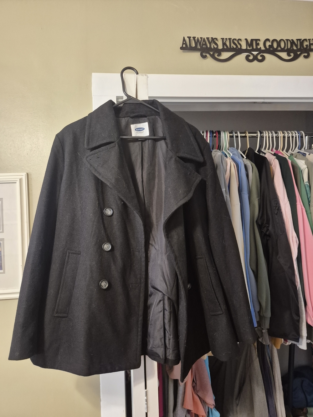 Old Navy Black Double-Breasted Wool Peacoat
